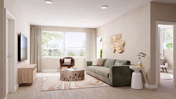 a living room with a couch and a table